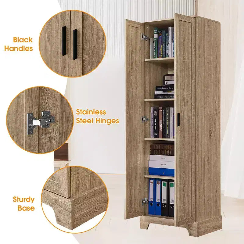 Armoire de rangement de salle de bain Whisen à double porte avec étagère réglable, armoire verticale