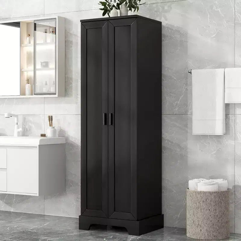 Armoire de rangement de salle de bain Whisen à double porte avec étagère réglable, armoire verticale