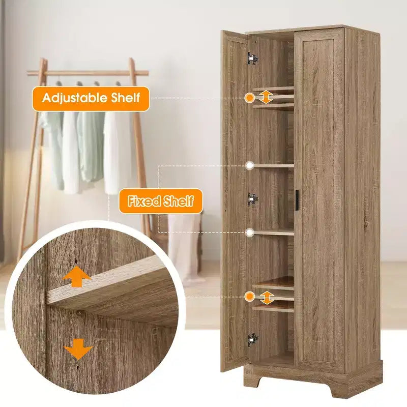 Armoire de rangement de salle de bain Whisen à double porte avec étagère réglable, armoire verticale