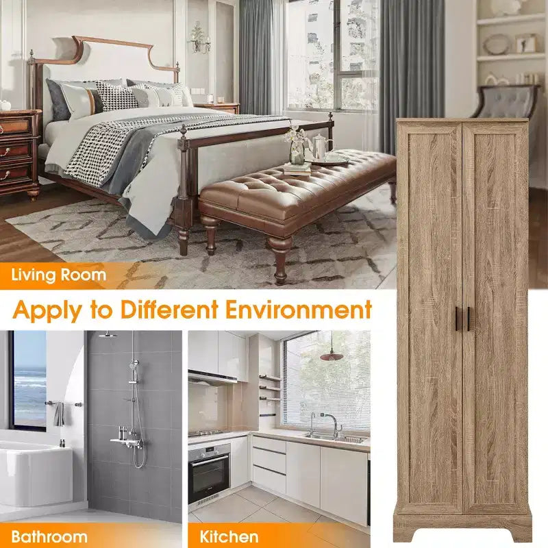 Armoire de rangement de salle de bain Whisen à double porte avec étagère réglable, armoire verticale