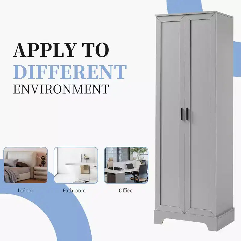Armoire de rangement de salle de bain Whisen à double porte avec étagère réglable, armoire verticale