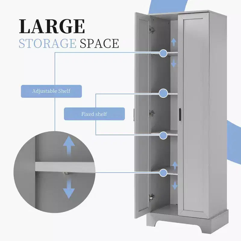 Armoire de rangement de salle de bain Whisen à double porte avec étagère réglable, armoire verticale