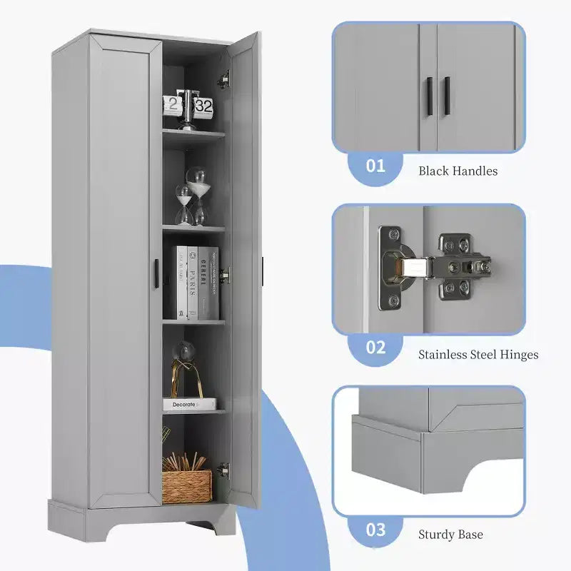 Armoire de rangement de salle de bain Whisen à double porte avec étagère réglable, armoire verticale