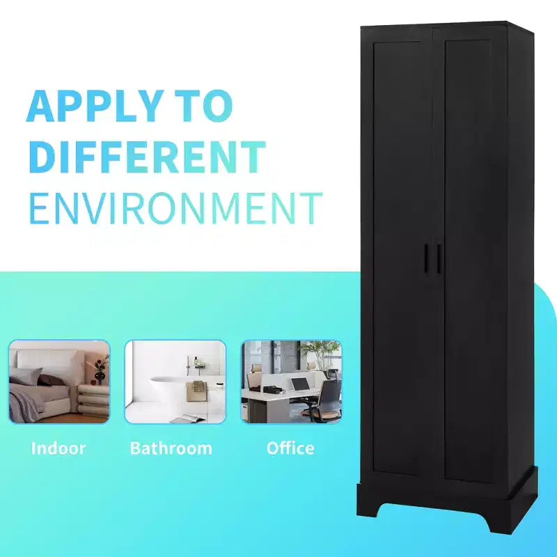 Armoire de rangement de salle de bain Whisen à double porte avec étagère réglable, armoire verticale