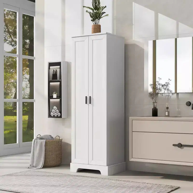 Armoire de rangement de salle de bain Whisen à double porte avec étagère réglable, armoire verticale