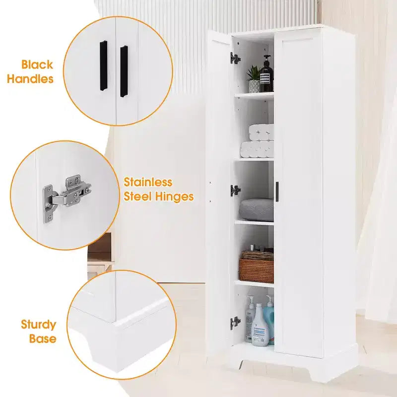 Armoire de rangement de salle de bain Whisen à double porte avec étagère réglable, armoire verticale