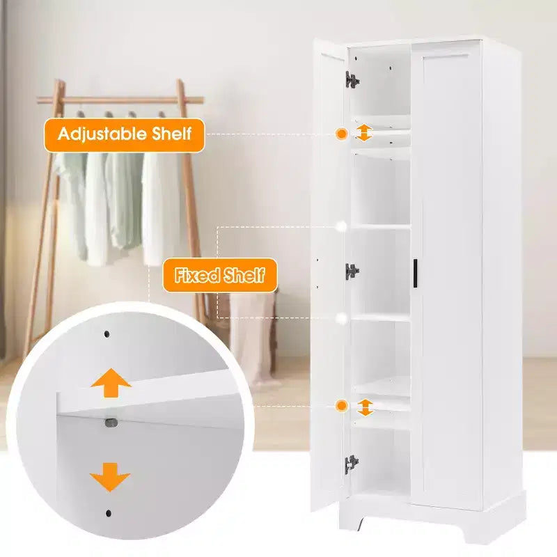 Armoire de rangement de salle de bain Whisen à double porte avec étagère réglable, armoire verticale