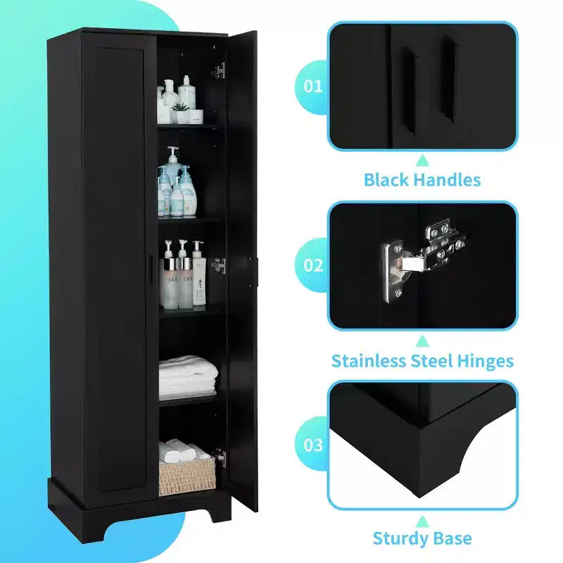 Armoire de rangement de salle de bain Whisen à double porte avec étagère réglable, armoire verticale