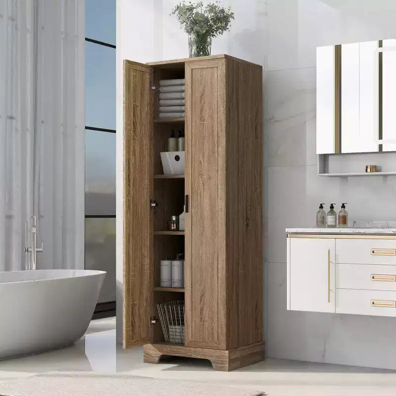 Armoire de rangement de salle de bain Whisen à double porte avec étagère réglable, armoire verticale