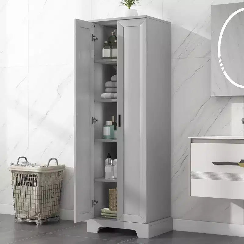Armoire de rangement de salle de bain Whisen à double porte avec étagère réglable, armoire verticale