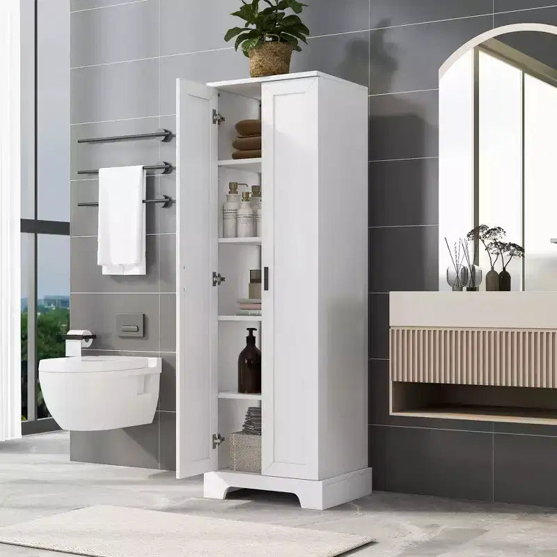 Armoire de rangement de salle de bain Whisen à double porte avec étagère réglable, armoire verticale
