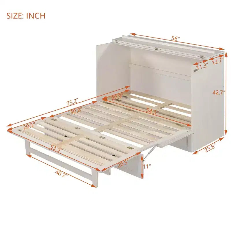 Lit escamotable grand lit/deux places avec grands tiroirs et ports USB - ModernLuxe
