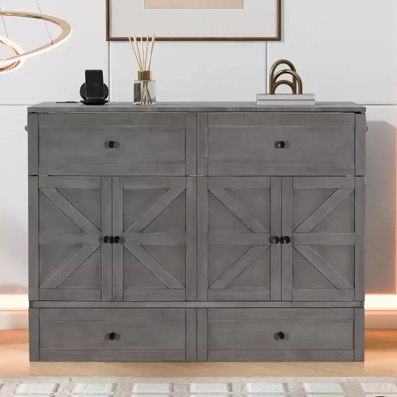 Lit escamotable grand lit/deux places avec grands tiroirs et ports USB - ModernLuxe