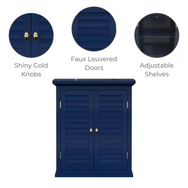 Meuble haut amovible à deux portes Teamson Home Glancy avec fausses portes à persiennes, bleu marine