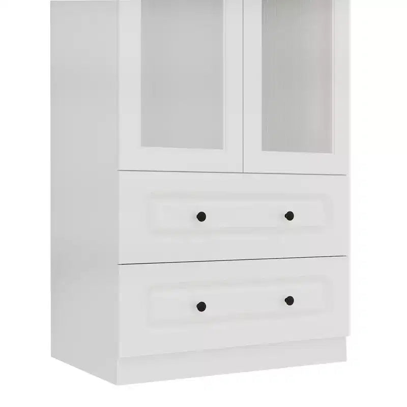 Armoire en bois blanc Keloyid de 80 cm avec 2 tiroirs et 2 portes vitrées