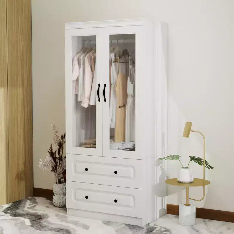 Armoire en bois blanc Keloyid de 80 cm avec 2 tiroirs et 2 portes vitrées