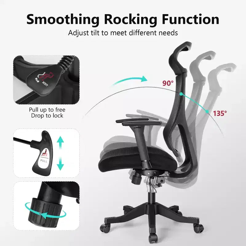 Chaise de bureau ergonomique en maille certifiée BIFMA avec coussin de 8,9 cm, support lombaire réglable, accoudoirs relevables, capacité de 150 kg