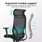 Chaise de bureau ergonomique en maille certifiée BIFMA avec coussin de 8,9 cm, support lombaire réglable, accoudoirs relevables, capacité de 150 kg