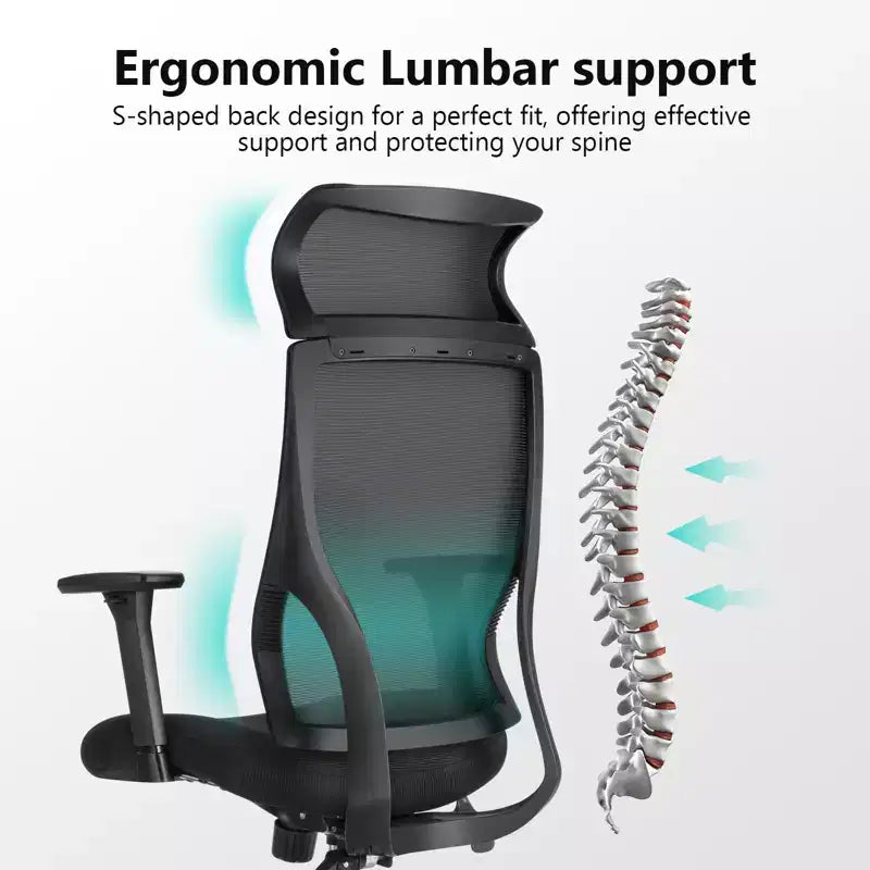 Chaise de bureau ergonomique en maille certifiée BIFMA avec coussin de 8,9 cm, support lombaire réglable, accoudoirs relevables, capacité de 150 kg