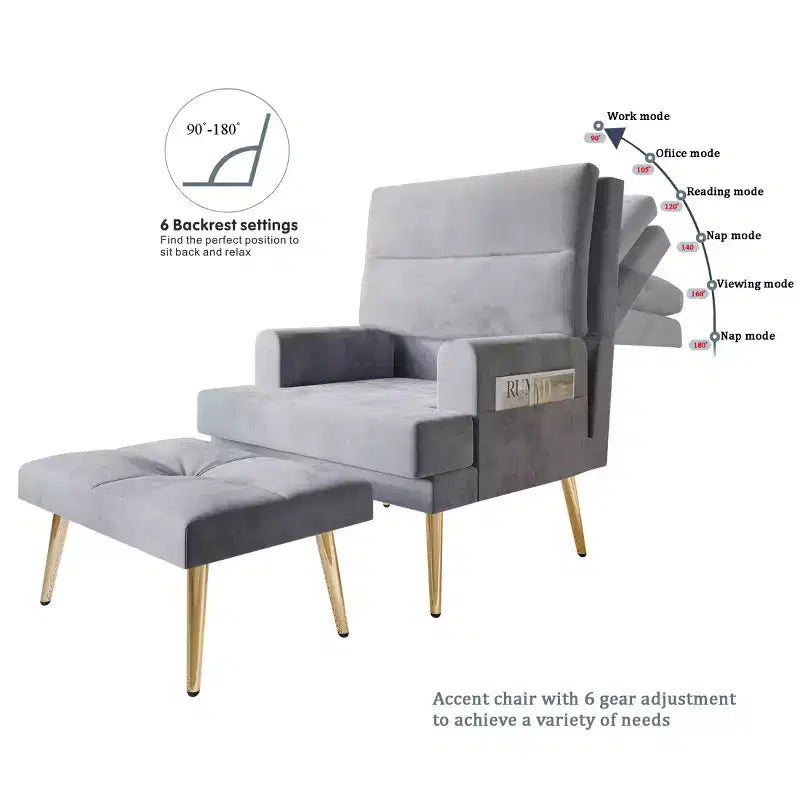 Fauteuil d'appoint avec ottoman en velours ChaletPosh