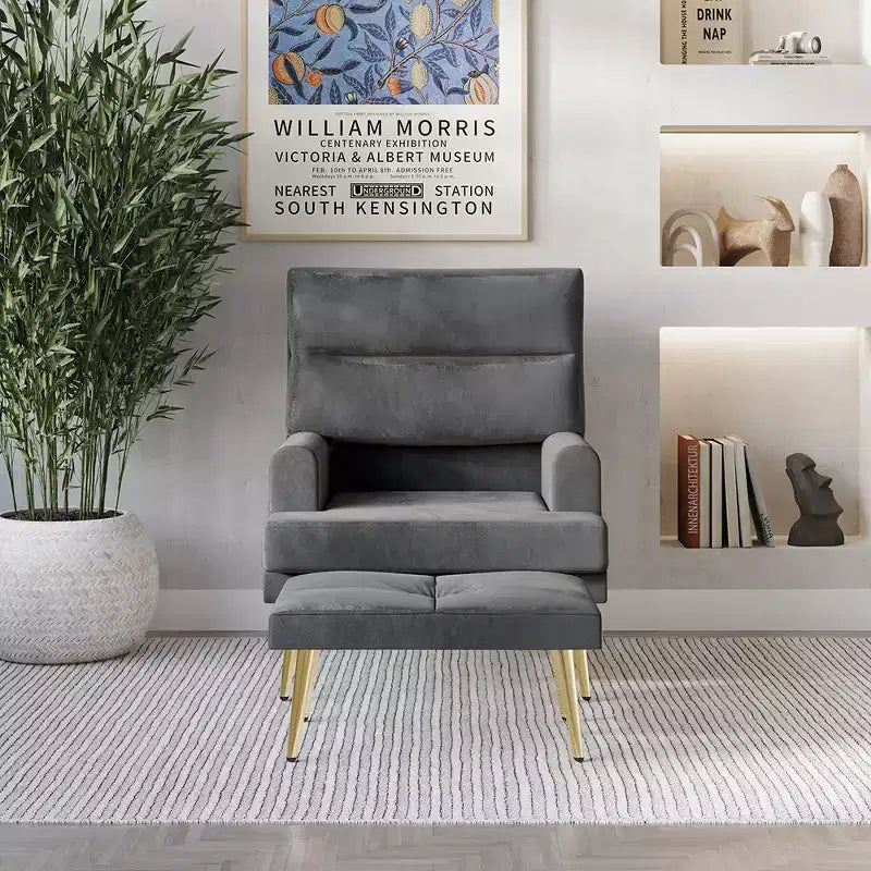 Fauteuil d'appoint avec ottoman en velours ChaletPosh