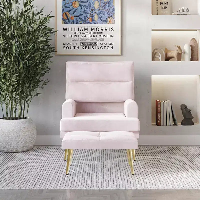 Fauteuil d'appoint avec ottoman en velours ChaletPosh