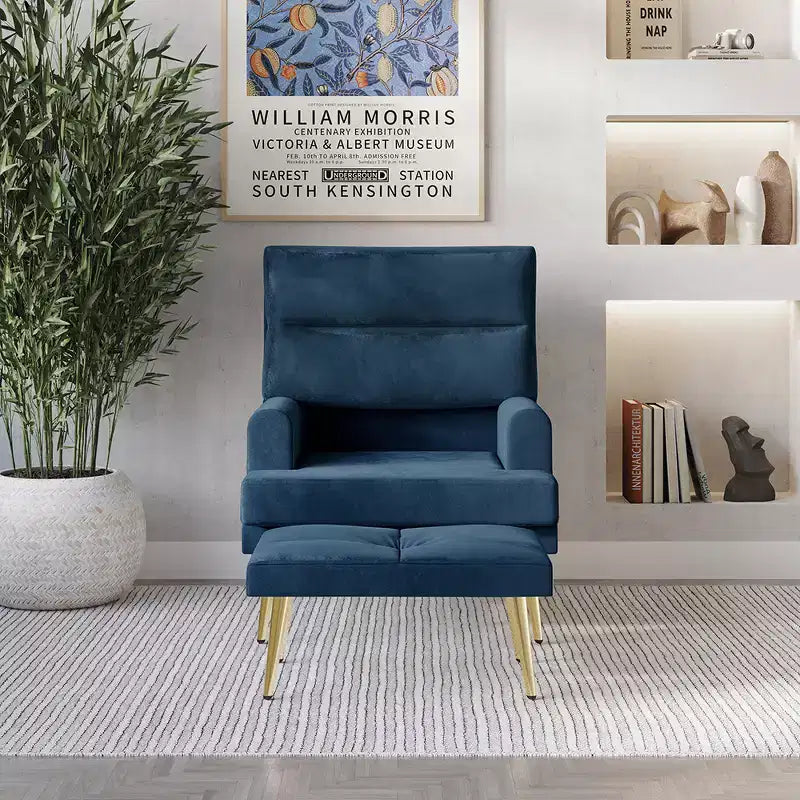 Fauteuil d'appoint avec ottoman en velours ChaletPosh