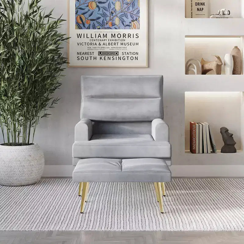 Fauteuil d'appoint avec ottoman en velours ChaletPosh