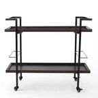GDFStudio Harrison Industrial Faux Wood and Iron Bar Cart with Wheels