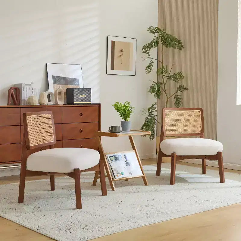 Lot de 2 fauteuils d'appoint, fauteuil de salon moderne avec dossier tissé, pour salon, chambre, beige - ModernLuxe