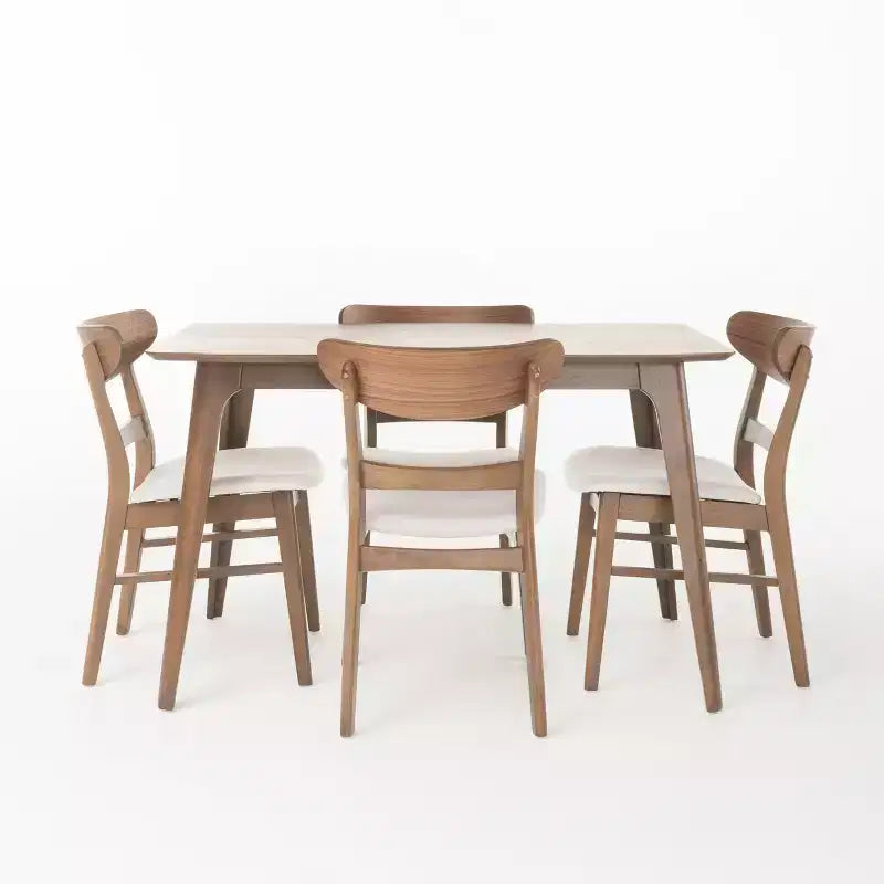 Christopher Knight Home Bryner Ensemble de salle à manger 5 pièces en bois et tissu de style moderne du milieu du siècle