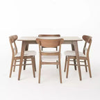 Christopher Knight Home Bryner Ensemble de salle à manger 5 pièces en bois et tissu de style moderne du milieu du siècle