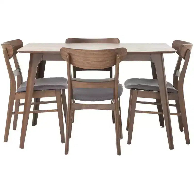 Christopher Knight Home Bryner Ensemble de salle à manger 5 pièces en bois et tissu de style moderne du milieu du siècle