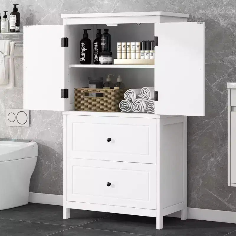 Meuble de rangement de salle de bain Whisen, meuble avec portes doubles, tiroirs et étagère réglable