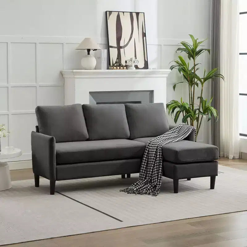 Ensemble de canapé d'angle réversible de luxe Hyleory - Tissu en mélange de lin, design modulaire gauche/droite, cadre robuste pour salon et studio.