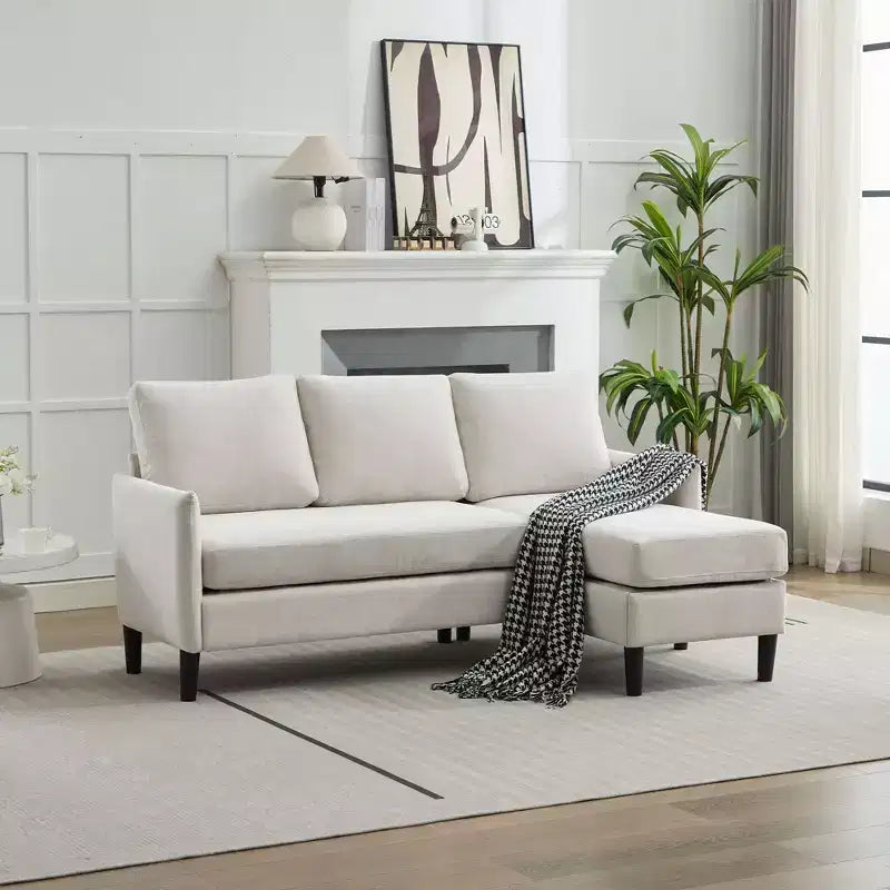 Ensemble de canapé d'angle réversible de luxe Hyleory - Tissu en mélange de lin, design modulaire gauche/droite, cadre robuste pour salon et studio.