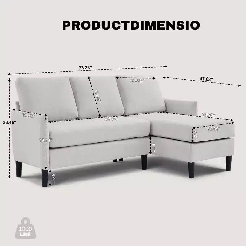 Ensemble de canapé d'angle réversible de luxe Hyleory - Tissu en mélange de lin, design modulaire gauche/droite, cadre robuste pour salon et studio.
