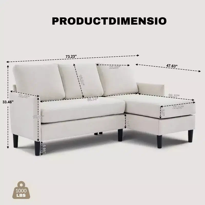 Ensemble de canapé d'angle réversible de luxe Hyleory - Tissu en mélange de lin, design modulaire gauche/droite, cadre robuste pour salon et studio.