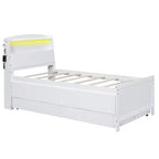 Cadre de lit plateforme double/grand avec tête de lit LED de rangement, lit gigogne double et 3 tiroirs, blanc-ModernLuxe