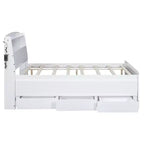 Cadre de lit plateforme double/grand avec tête de lit LED de rangement, lit gigogne double et 3 tiroirs, blanc-ModernLuxe