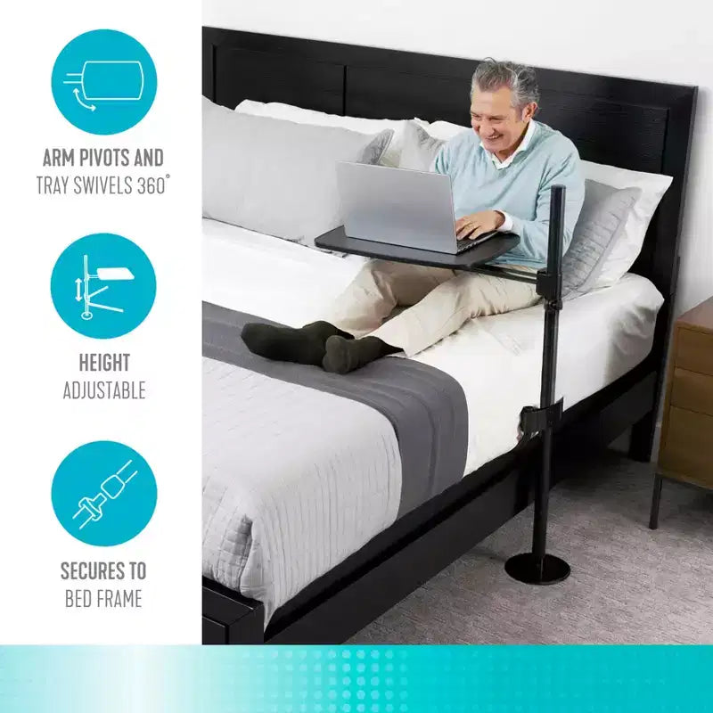 Able Life Table de lit universelle, plateau pivotant réglable pour chevet et bureau pour ordinateur portable, noir
