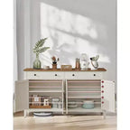Meuble de rangement de cuisine style ferme marron miel avec 2 tiroirs et étagères réglables, parfait pour un coin café