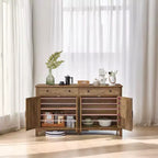 Meuble de rangement de cuisine style ferme marron miel avec 2 tiroirs et étagères réglables, parfait pour un coin café