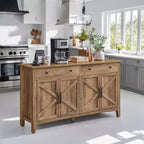 Meuble de rangement de cuisine style ferme marron miel avec 2 tiroirs et étagères réglables, parfait pour un coin café