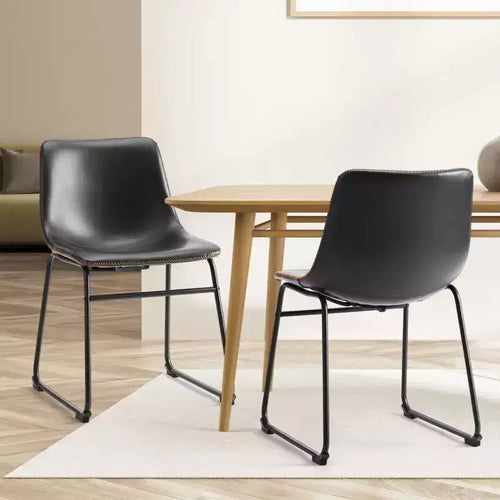 Armless Industrial Faux Leather Barstools with Metal Legs and Footrest, Dining Chairs for Home Office Kitchen Island