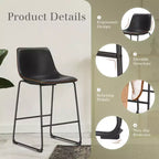 Tabourets de bar industriels sans accoudoirs en similicuir avec pieds et repose-pieds en métal, chaises de salle à manger pour îlot de cuisine ou bureau à domicile