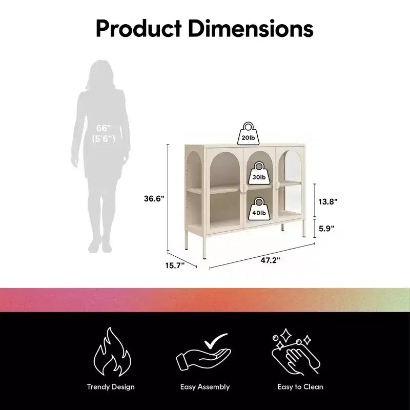 Meuble d'appoint en métal CosmoLiving by Cosmopolitan Chloe avec 3 portes vitrées arquées