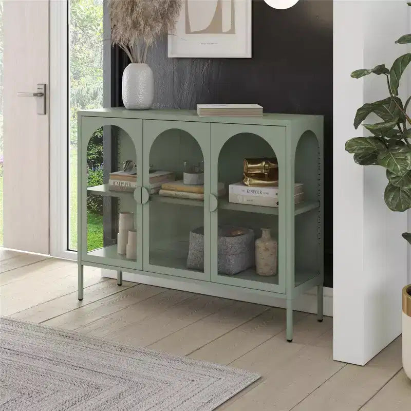 Meuble d'appoint en métal CosmoLiving by Cosmopolitan Chloe avec 3 portes vitrées arquées