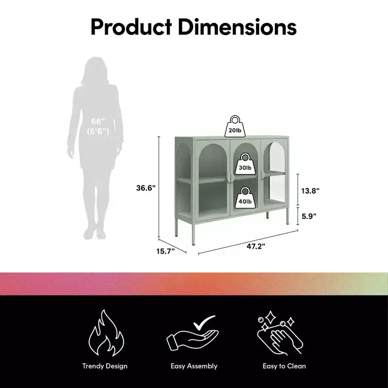 Meuble d'appoint en métal CosmoLiving by Cosmopolitan Chloe avec 3 portes vitrées arquées