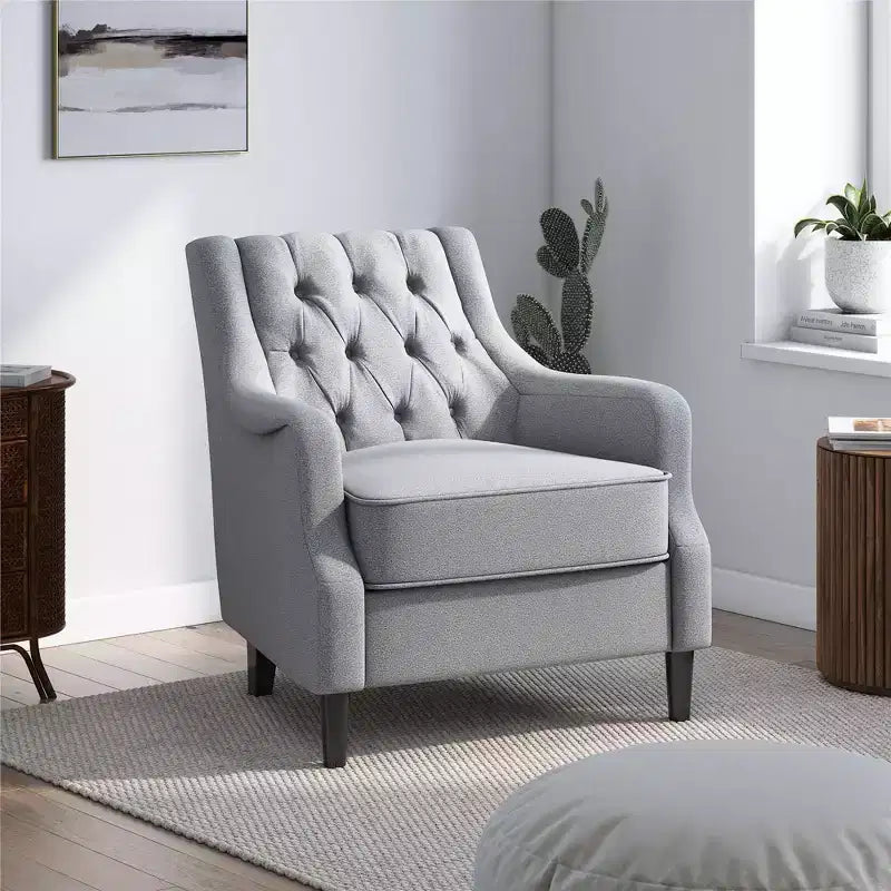 Chaise d'appoint rembourrée DHP Lannon, Lin gris clair